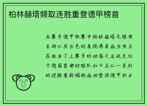 柏林赫塔频取连胜重登德甲榜首